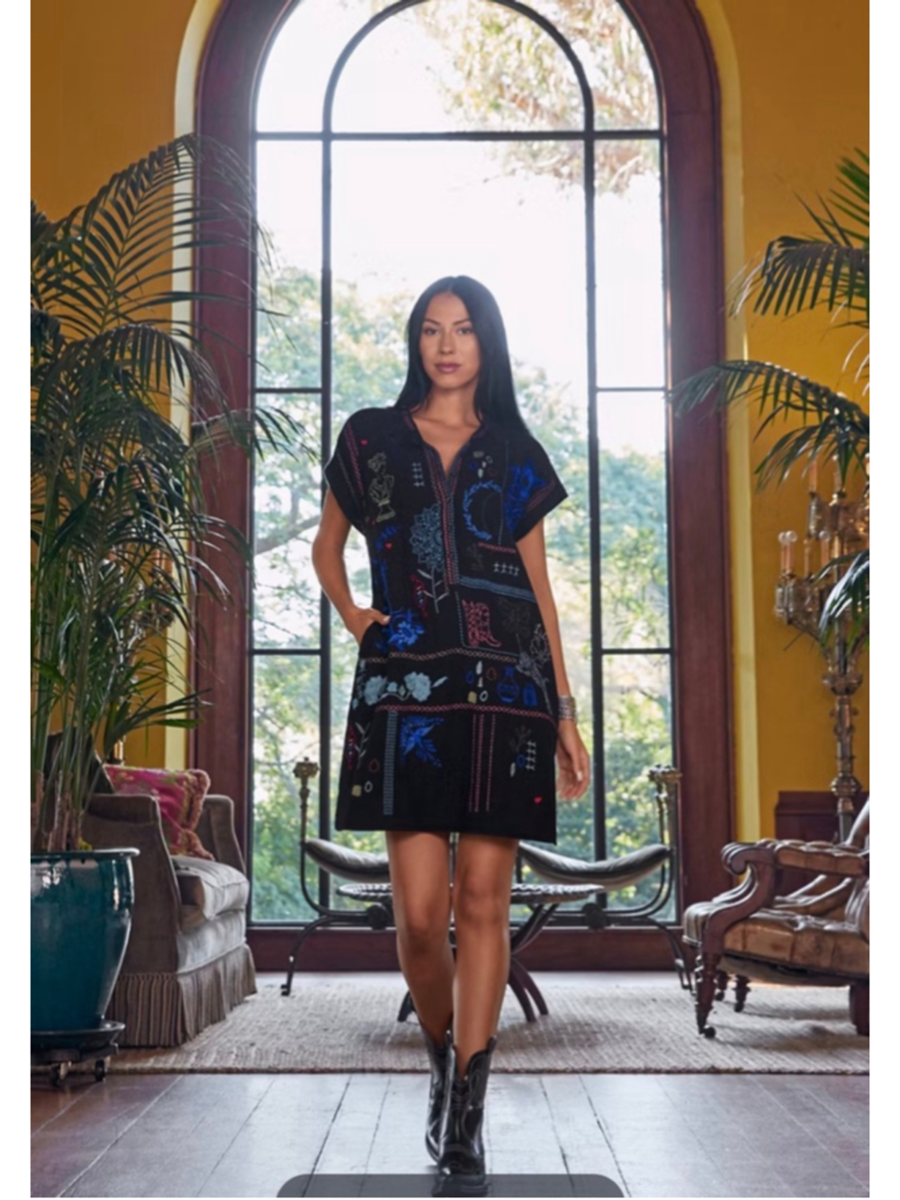 Women's Johnny Was Black Multicolor Embroidered Mini Dress L SOLD OUT